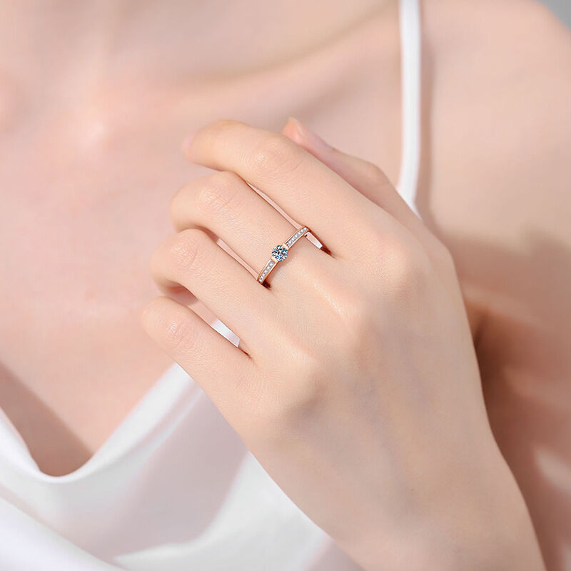 Jeulia Minimalist Rose Gold Round Cut Men's Eternity Ring Sterling Silver