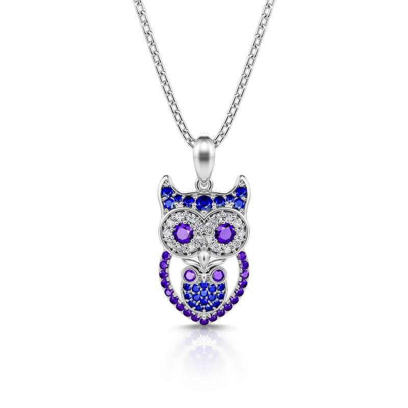 Jeulia "Stay with You" Mom and Baby Owl Sterling Silver Necklace