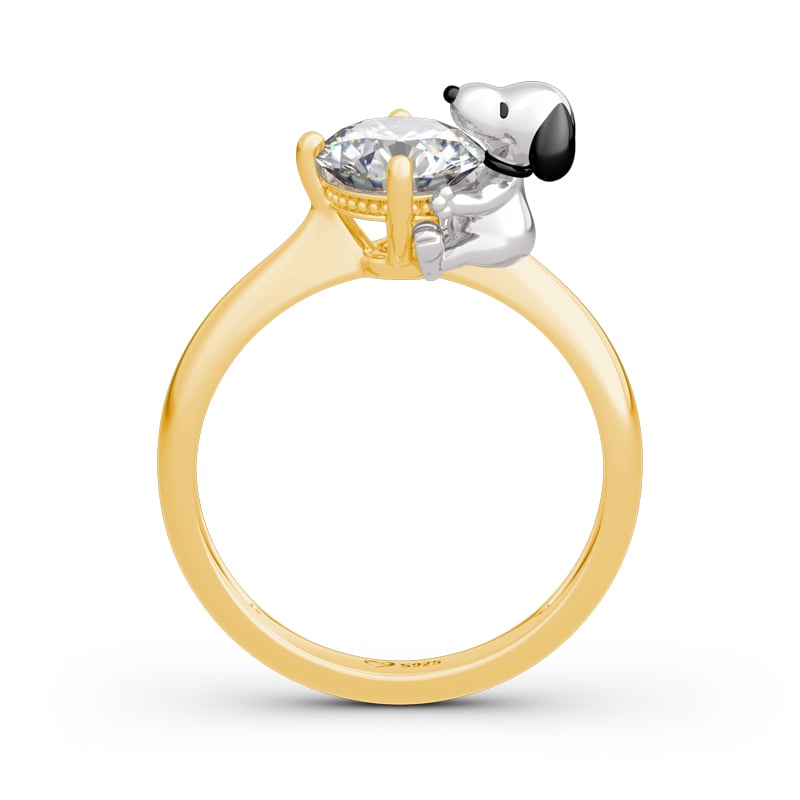 Jeulia Hug Me "Live in The Present" Puppy Golden Ring Sterling Silver Round Cut