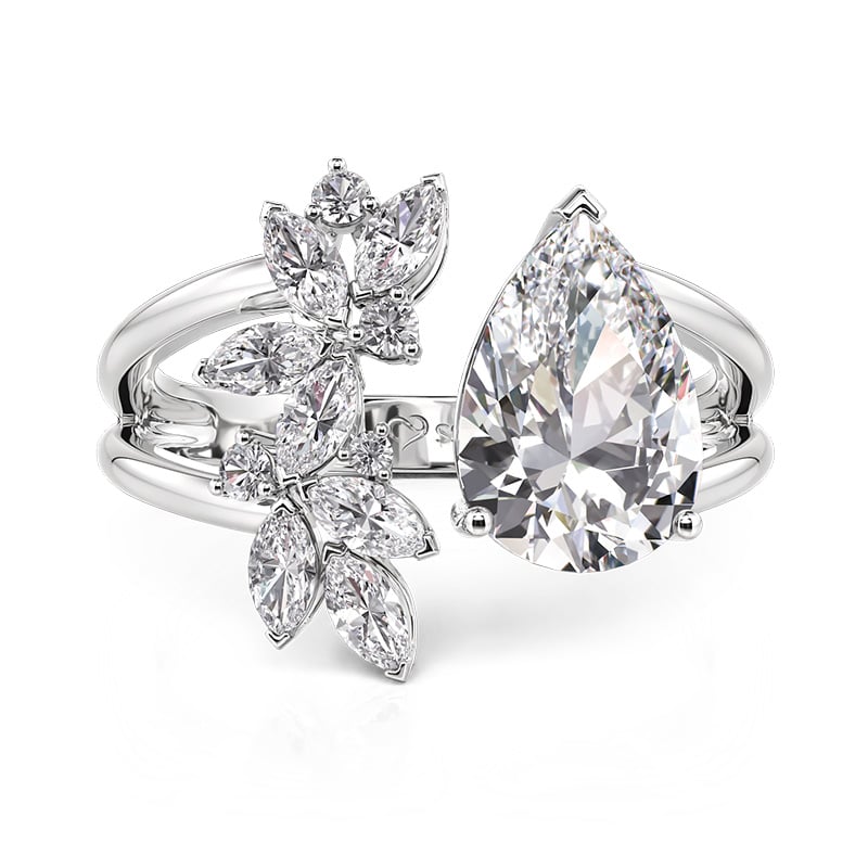 Jeulia Leaves Open Cluster Ring Sterling Silver Pear Cut