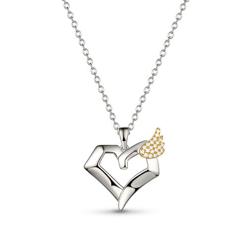 Jeulia "Freedom & Love" Heart Couple Sterling Silver Necklace