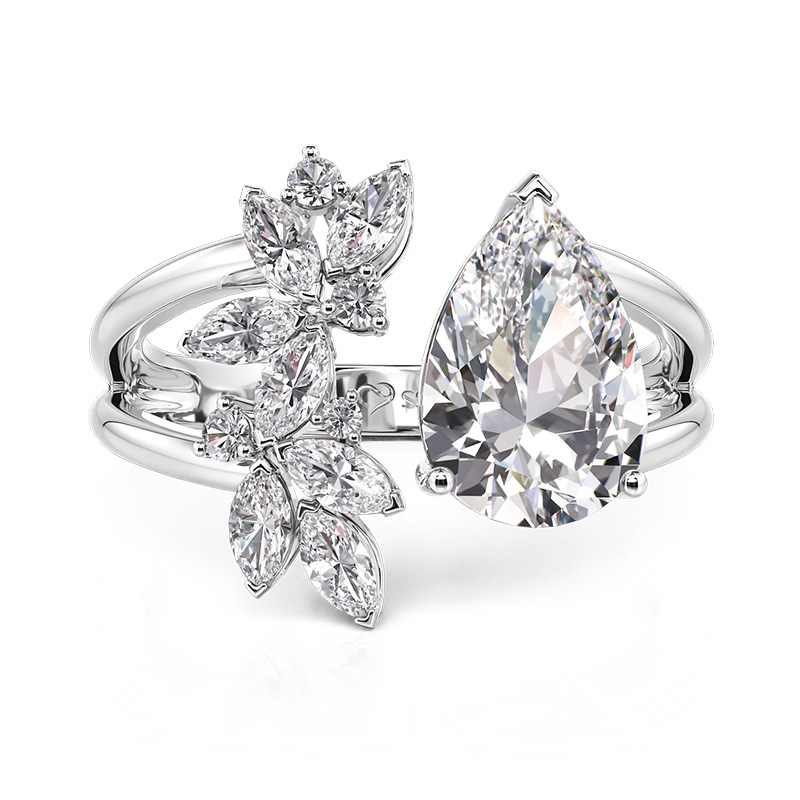 Jeulia Leaves Open Cluster Ring Sterling Silver Pear Cut