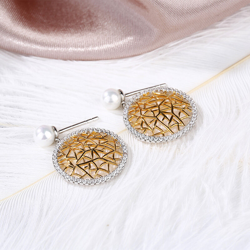 Jeulia Modern Filigree Cultured Pearl Sterling Silver Earrings