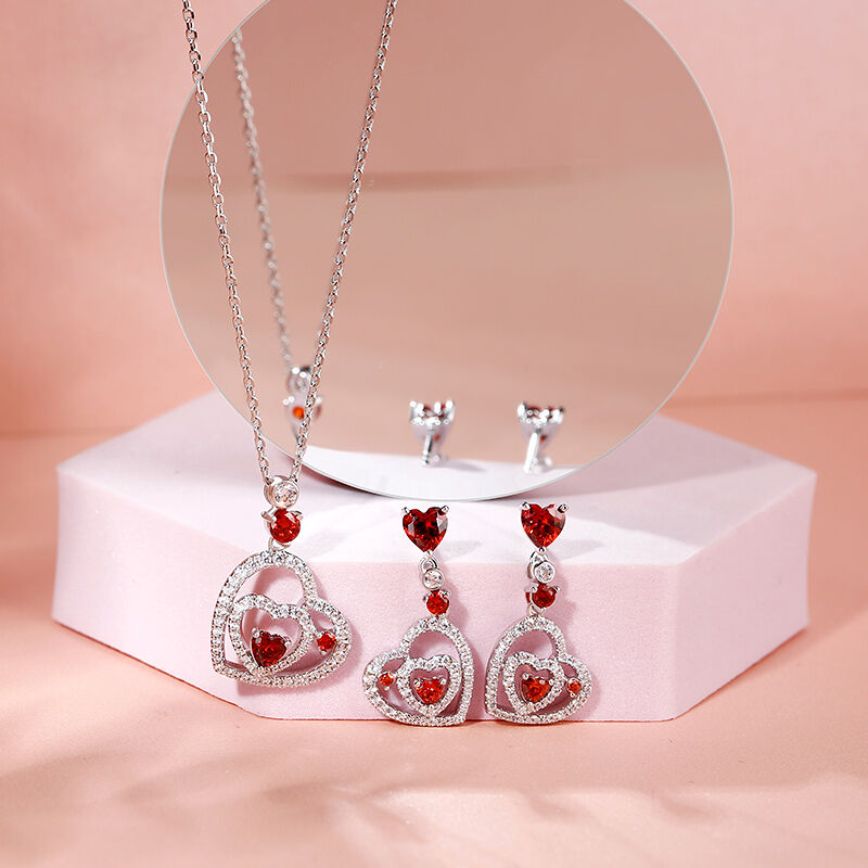 Jeulia "I Carry Your Heart" Double Heart Sterling Silver Jewelry Set