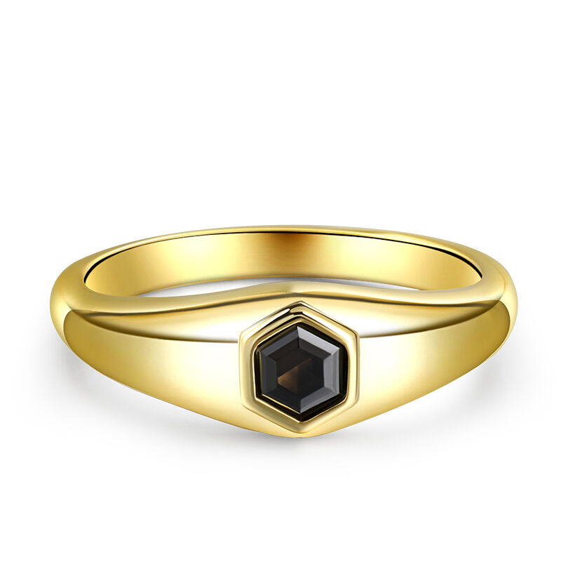 Jeulia Black Hexagon Signet Sterling Silver Ring
