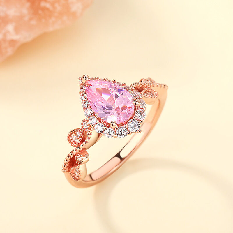 Jeulia Pear & Round-cut Synthetic Morganite Sterling Silver Ring