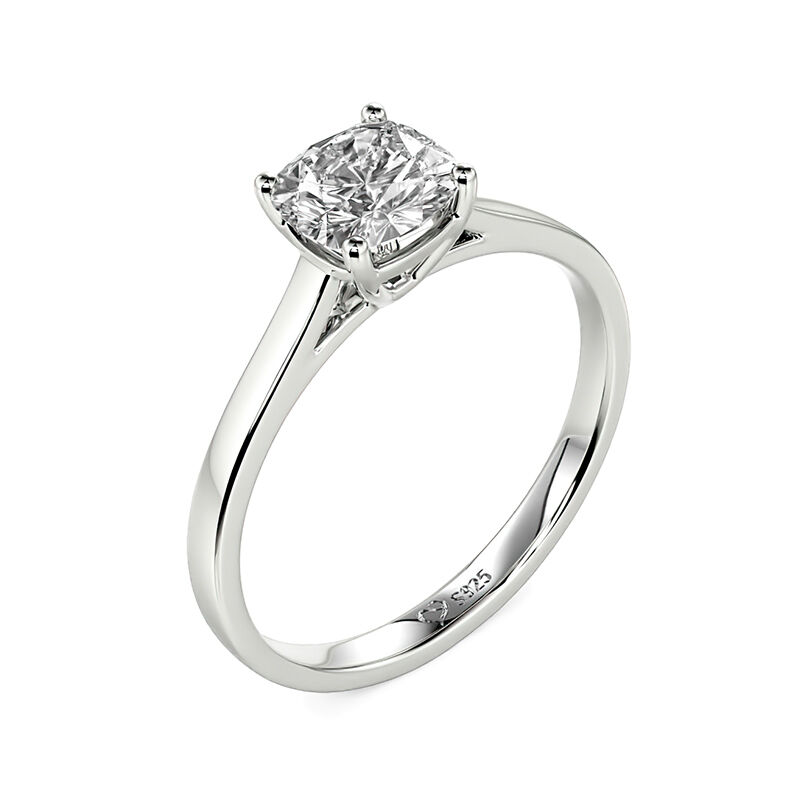 Jeulia Cushion Cut Solitaire Sterling Silver Engagement Ring