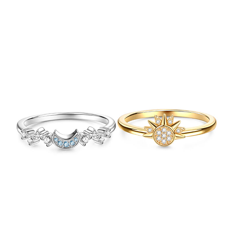 Jeulia Celestial Sun & Moon Sterling Silver Ring Set