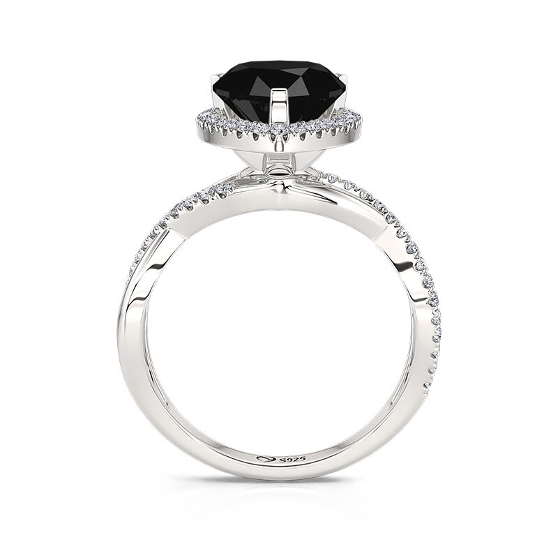 Jeulia Black Halo Heart Promise Ring Twist Sterling Silver