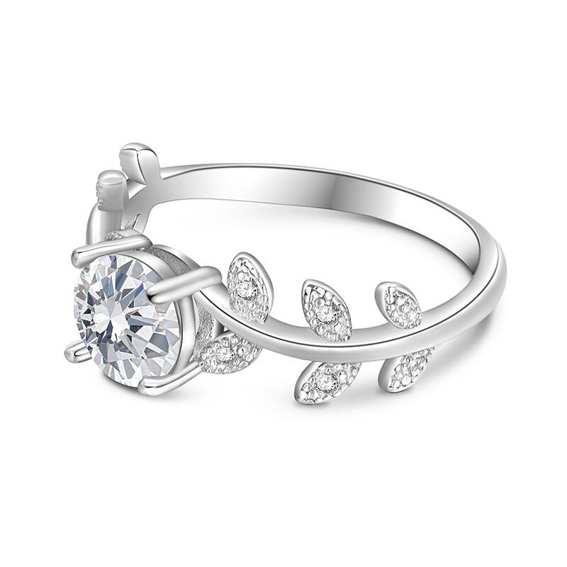 Jeulia Leaf Vine Round Solitaire Engagement Ring Sterling Silver