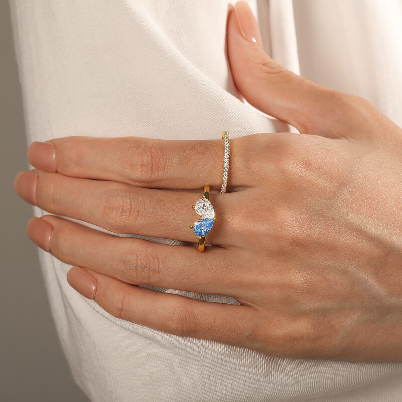 Jeulia Juego de Anillos de Corazón con Dos Piedras Clásico Personalizado