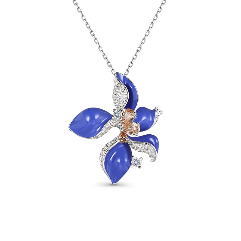 Jeulia "Graceful Iris" Enamel Sterling Silver Necklace