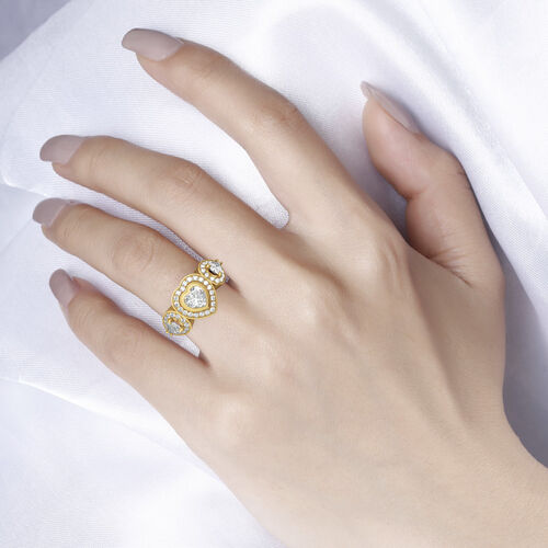 Jeulia Three Stone Halo Heart Cut  Sterling Silver Ring