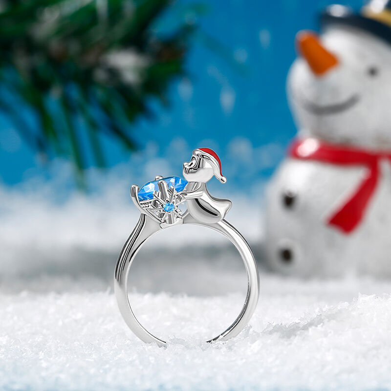 Jeulia Hug Me "Christmas Ghost Elf" Snowflake Round Cut Sterling Silver Ring