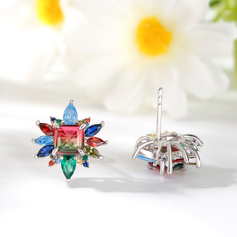 Jeulia "Blazing with Colour" Emerald Cut Sterling Silver Earrings