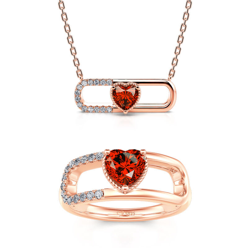 Jeulia Conjunto de joyas con latido de corazón rojo anillo y collar de plata 925