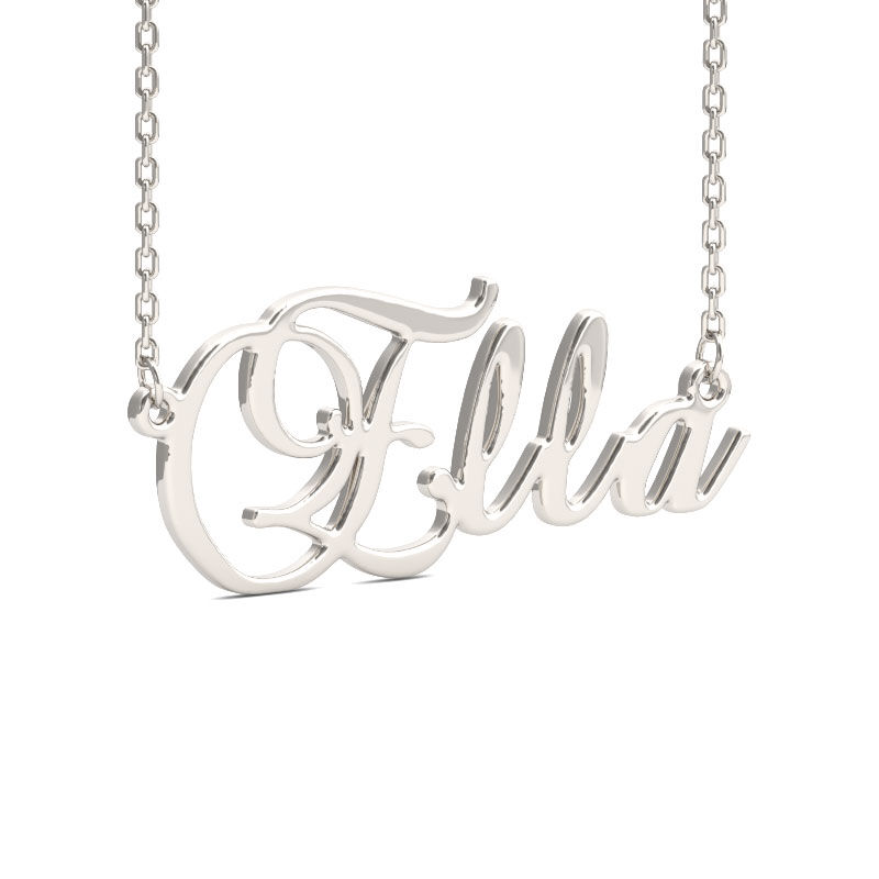 Jeulia Silver Brockscript Style Name Necklace