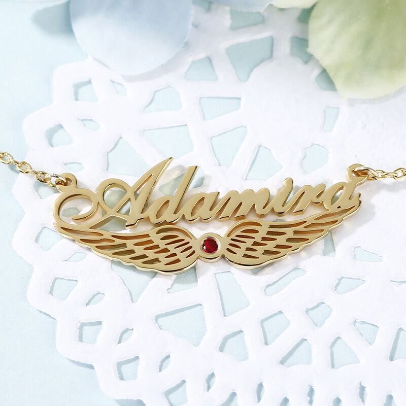Jeulia "Angel Wings" Personalized Sterling Silver Name Necklace with Birthstone