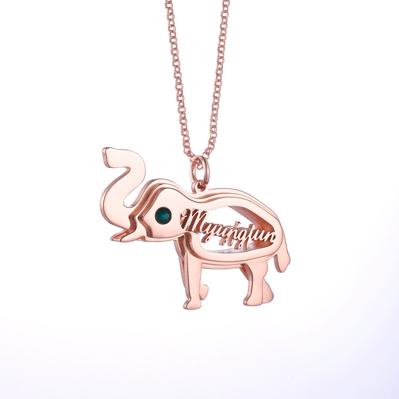 Jeulia Elephant Personalized Sterling Silver Necklace with Birthstone