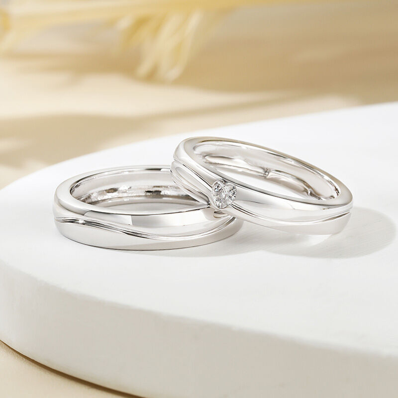 Jeulia "Lines of Love" Simple Heart Couple Rings Sterling Silver