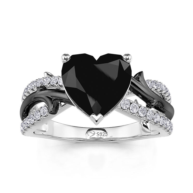 Jeulia Twist Black Heart Promise Ring Sterling Silver