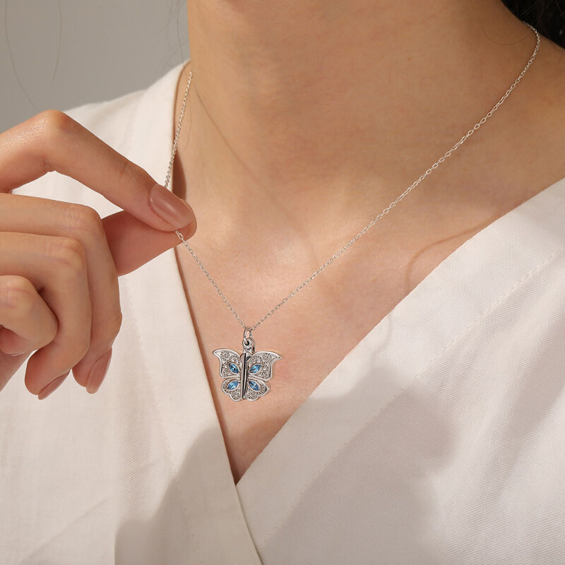 Jeulia Openable Butterfly Heart Personalized Sterling Silver Photo Necklace