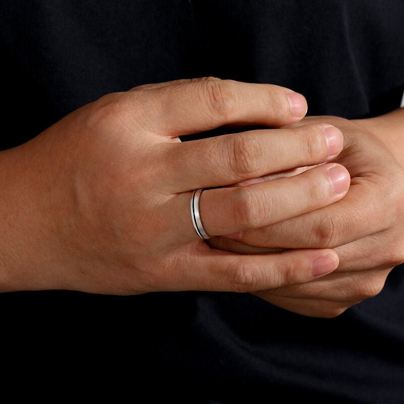 Jeulia Two Tone Brushed and Polished Finish Men's Wedding Band