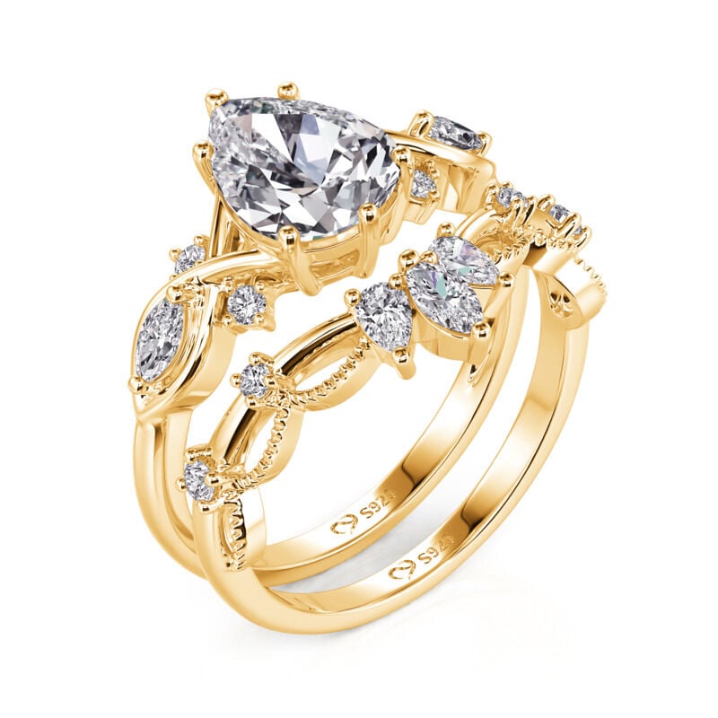 Jeulia Infinity Gold Pear Shaped Engagement Ring Set