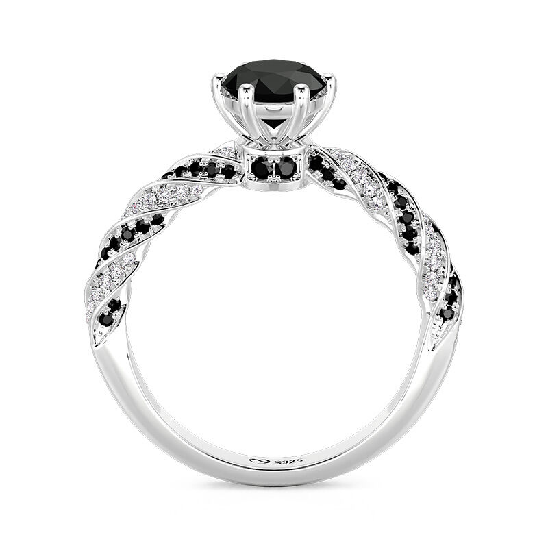 Jeulia Twisted Black and White Round Solitaire Engagement Ring