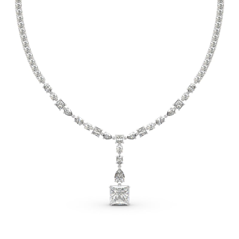 Jeulia "Gorgeous Beauty" Princess Cut Sterling Silver Necklace