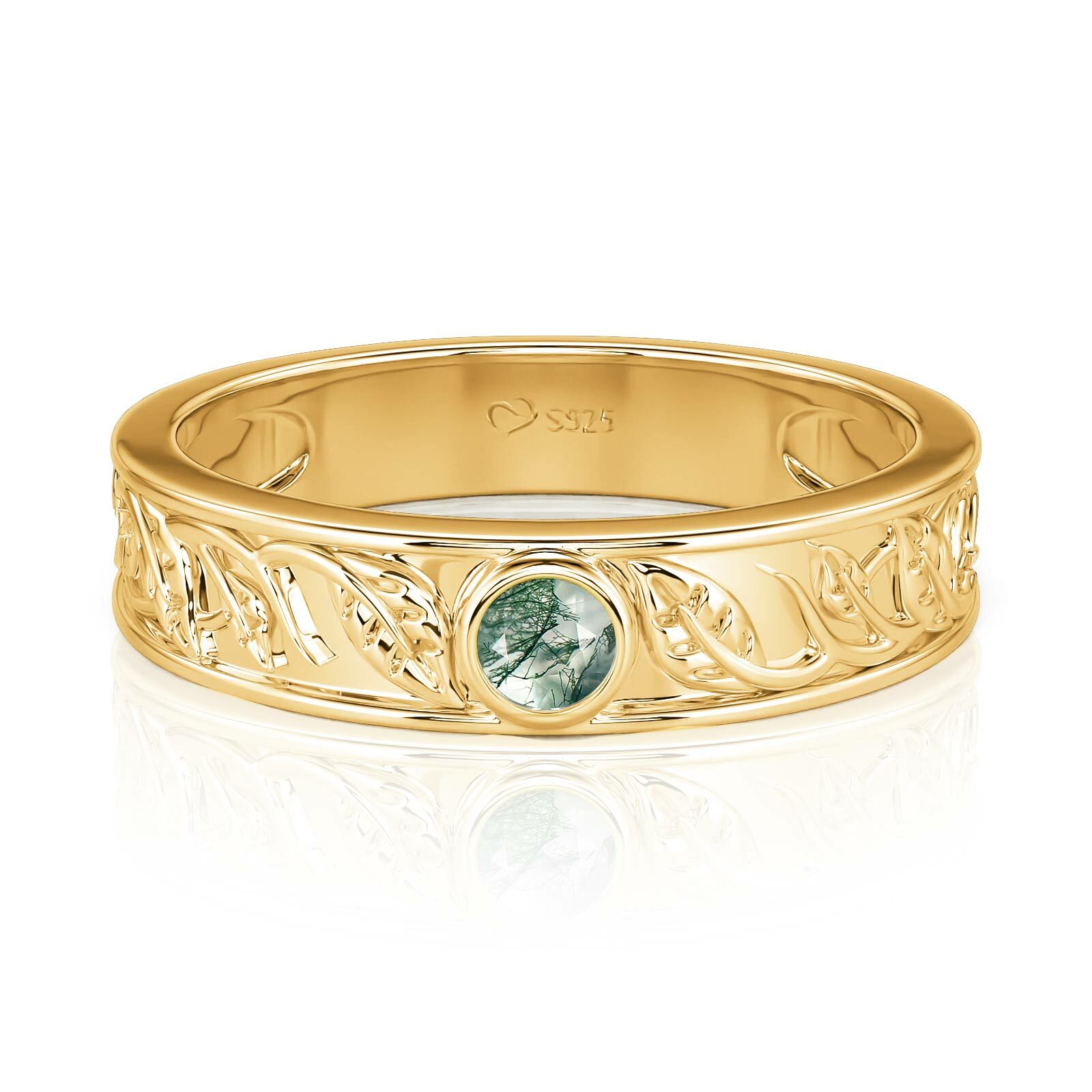 Jeulia Leaf Moss Agate Gold Wedding Ring for Men