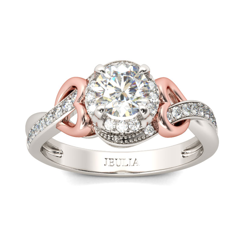 Jeulia Two Tone Heart Design Round Cut Sterling Silver Ring