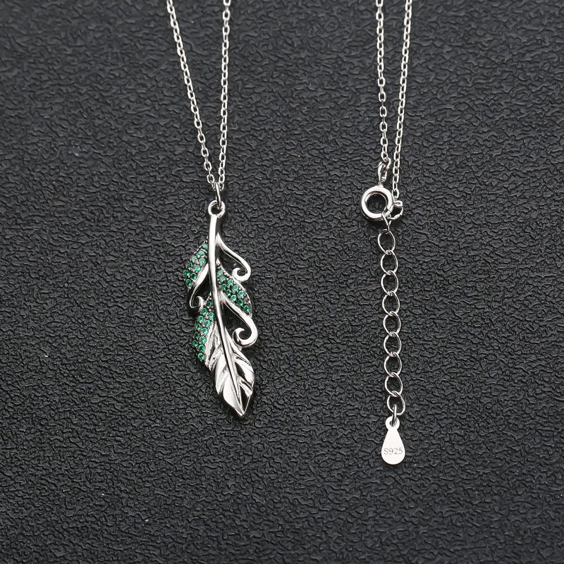 Jeulia Leaf White Emerald Sterling Silver Necklace