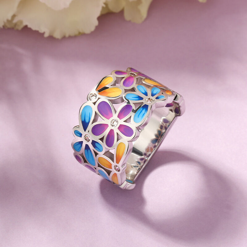 Jeulia "Bloom" Enamel Sterling Silver Women's Band