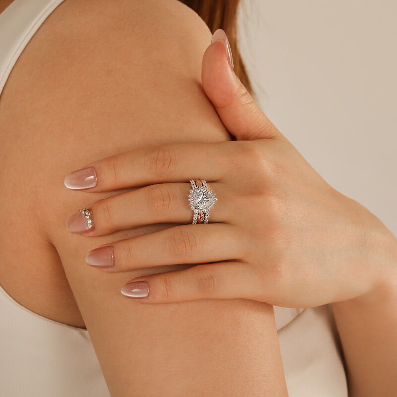 Jeulia Custom Halo Heart Interchangeable Twist  Ring Set