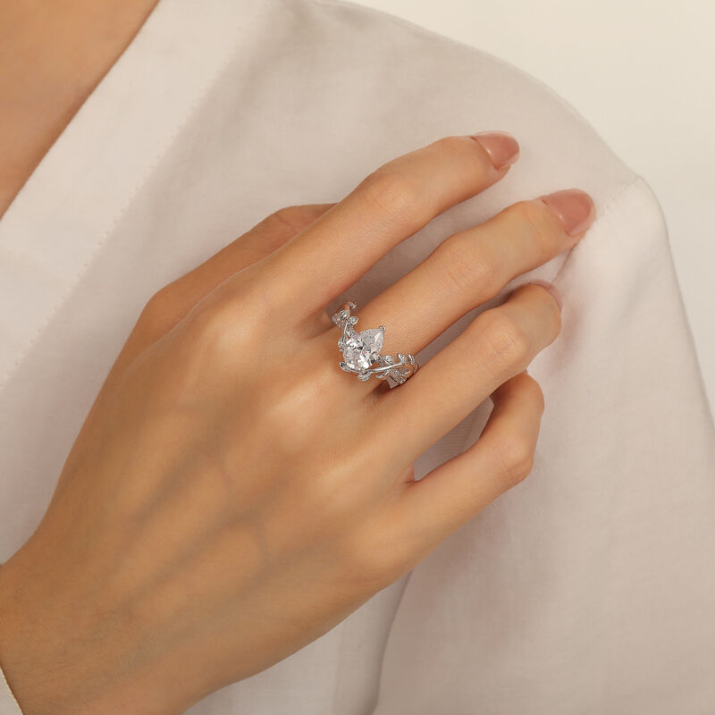 Jeulia Anello a Forma di Pera con Foglia Intrecciata in Argento Sterling