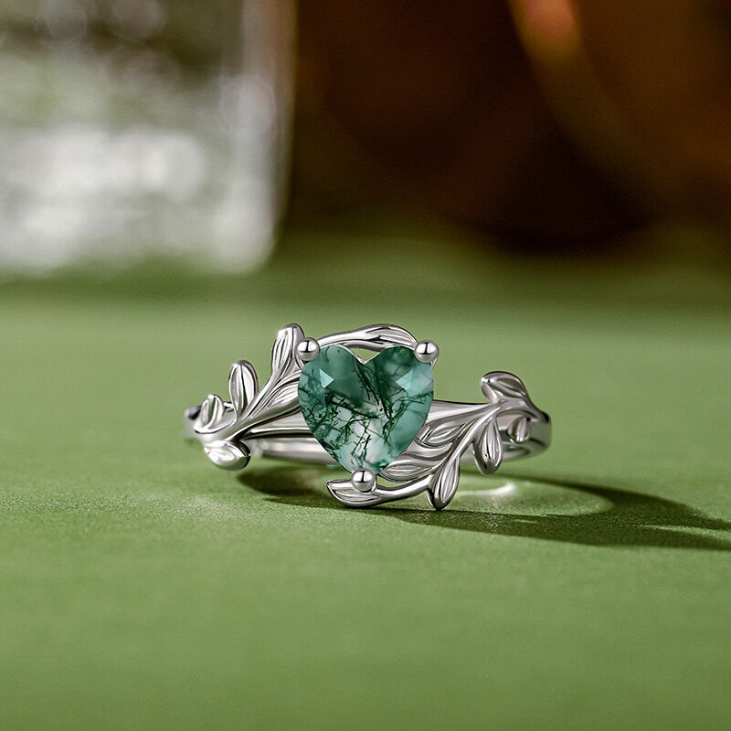 Jeulia Heart Shaped Moss Agate Engagement Ring