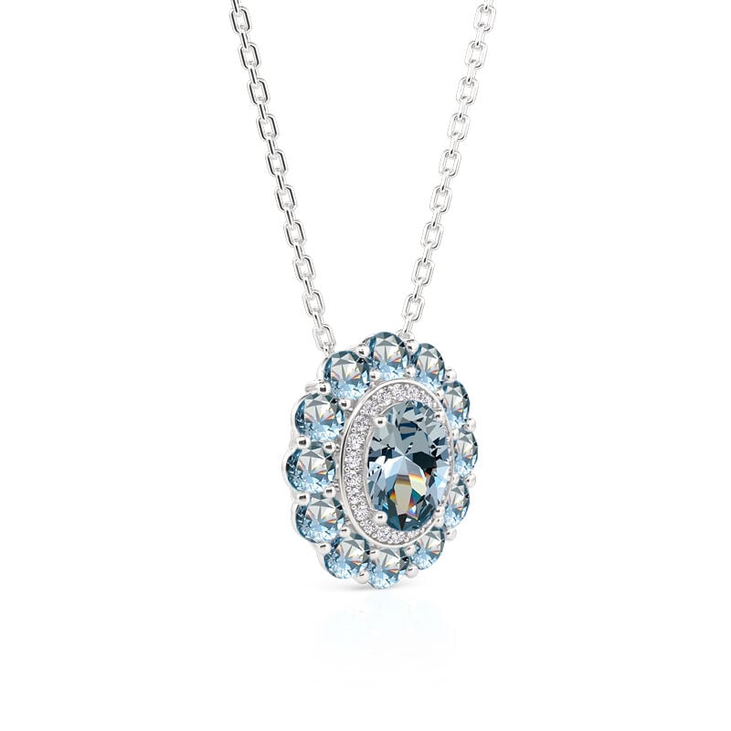 Jeulia Summer Seaside Halo Aquamarine Necklace