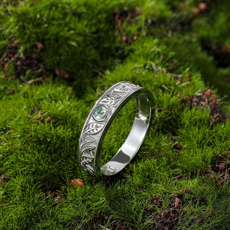 Jeulia Nature Inspired Moss Agate Couple Rings Set