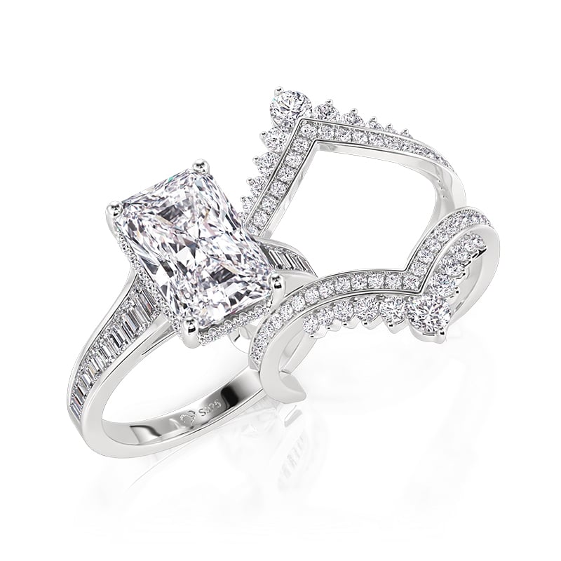 Jeulia Gorgeous Crown Cluster Gradient Puzzle Ring Set Sterling Silver