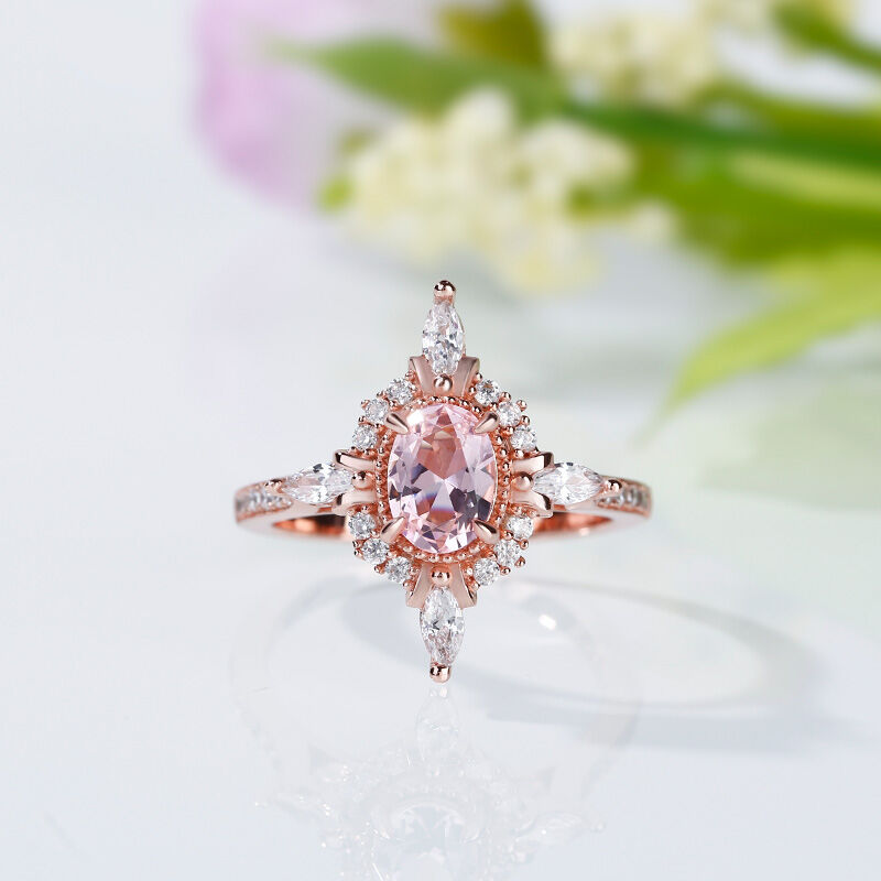 Jeulia Oval Cut Vintage Synthetic Morganite Sterling Silver Ring