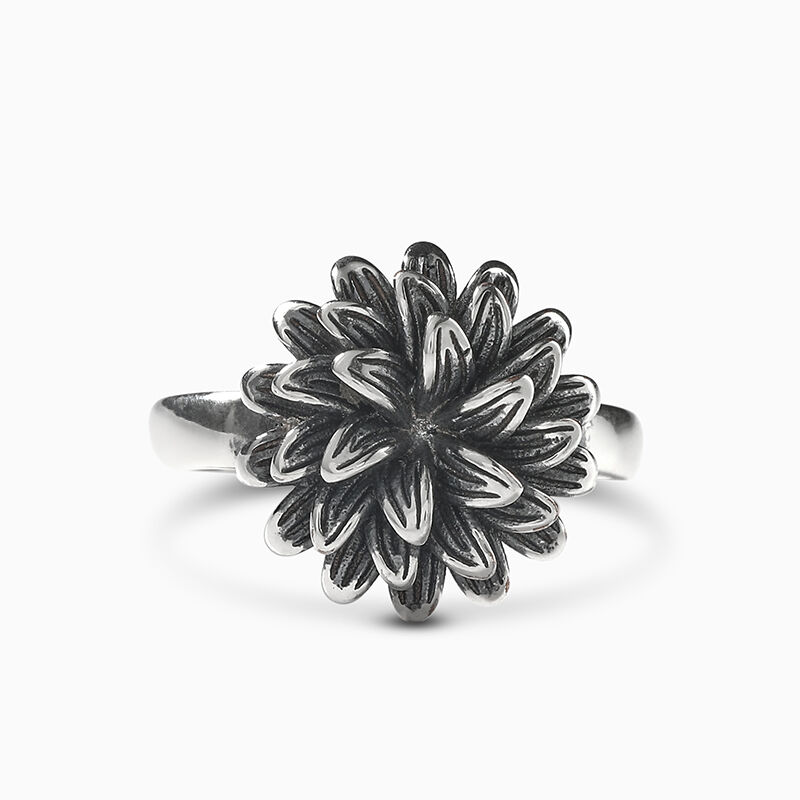 Jeulia Anillo estilo oscuro de flor de estilo gótico de plata de ley