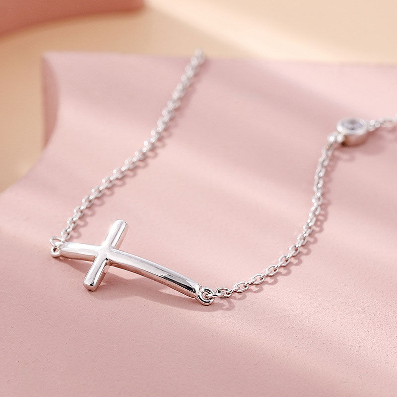 Jeulia Sideways Cross Faith Sign Sterling Silver Bracelet