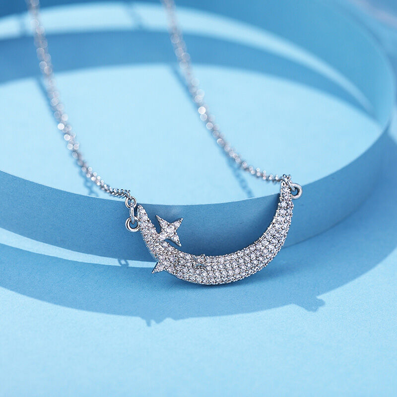 Jeulia "Moon & Star" Personalized Sterling Silver Necklace