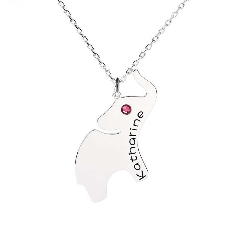 Jeulia Elephant Engraved Necklace with Birthstone Sterling Silver
