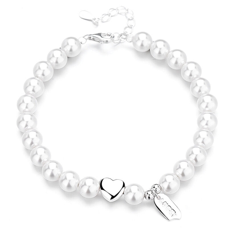 Jeulia Heart Design White Pearl Sterling Silver Bracelet