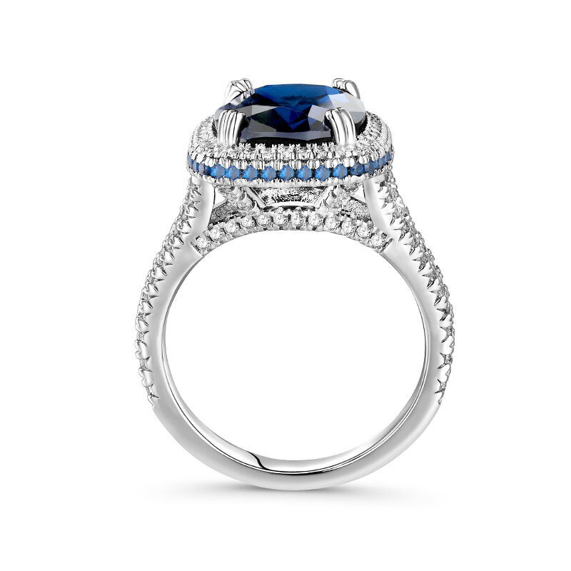 Jeulia "Blue Fantasy" Side Halo Cushion Cut Sterling Silver Engagement Ring