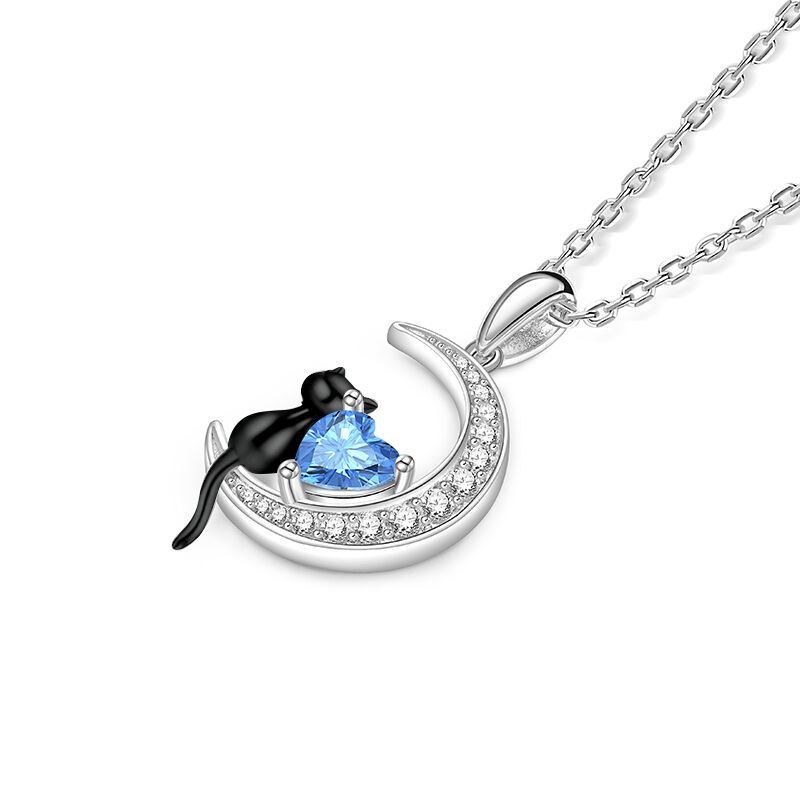 Jeulia Luna Astra Moon Black Cat Necklace with Birthstone