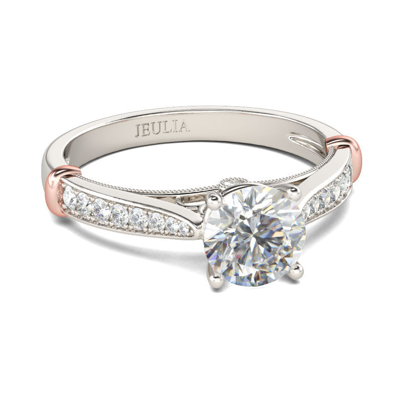 Jeulia Two Tone Classic Round Cut Sterling Silver Ring