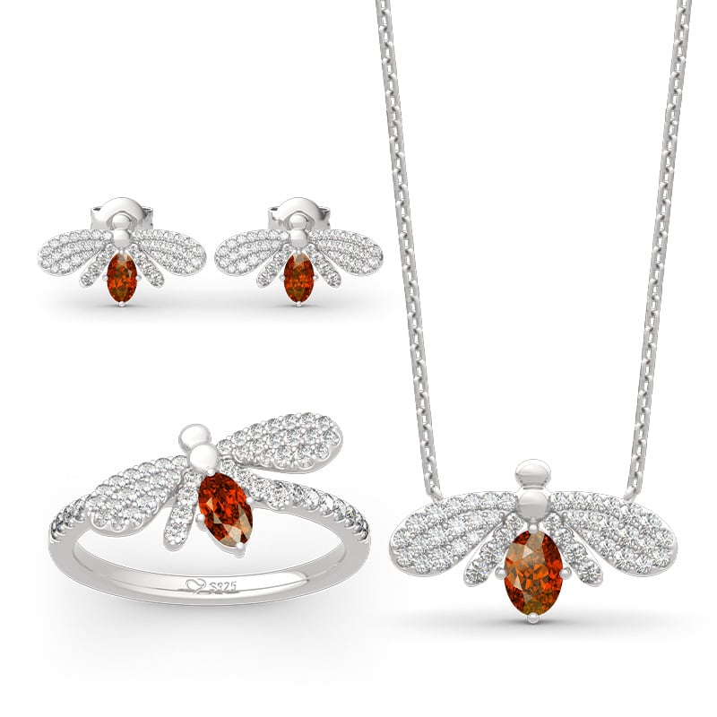 Jeulia "Natural Wonder" Firefly Design Oval Cut Sterling Silver Jewelry Set